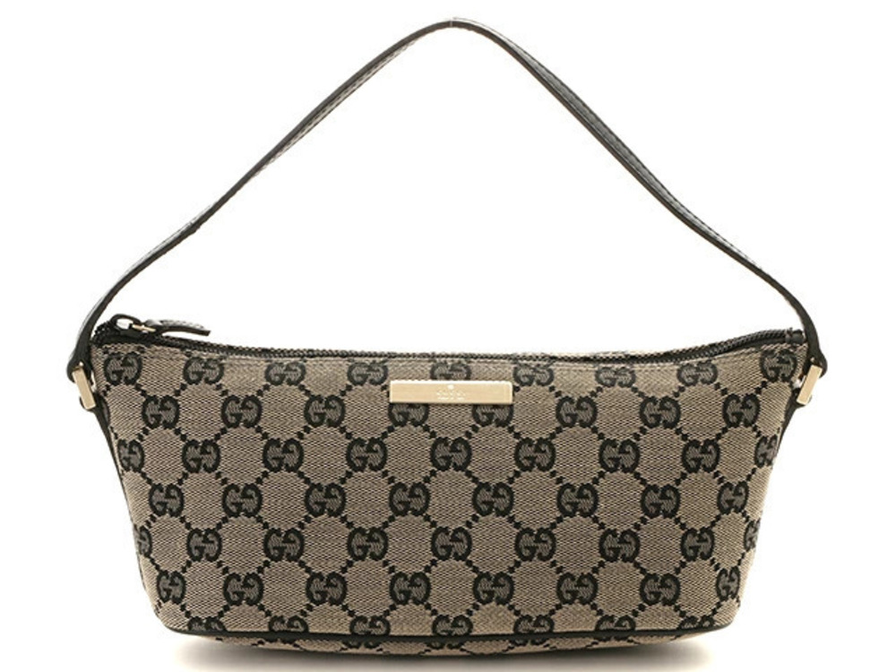 Gucci Accessory Pouch Clutch Beige Cream Black Canvas Leather